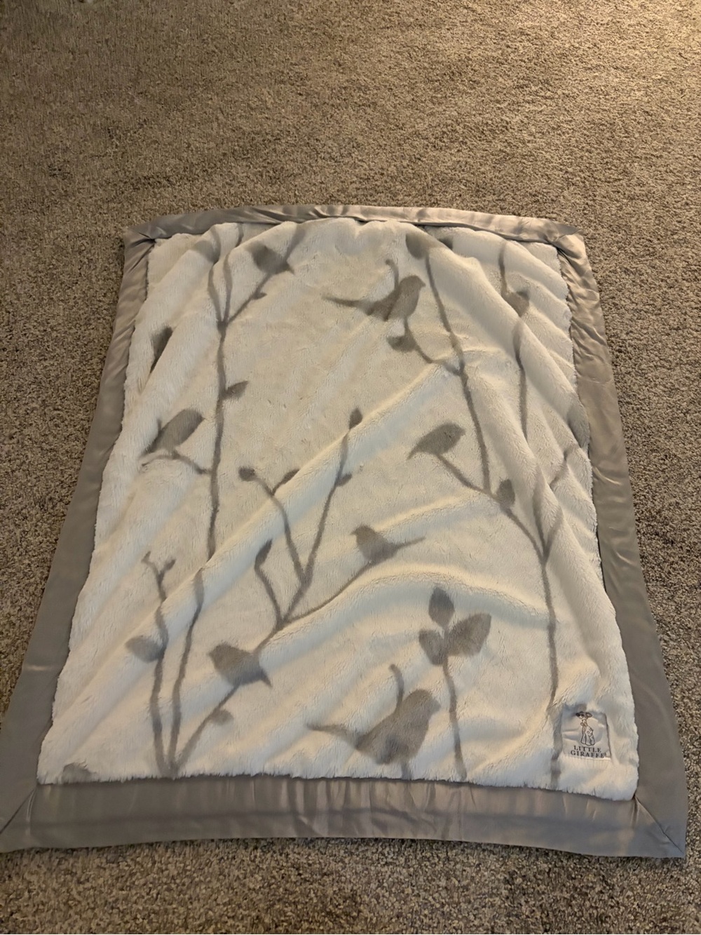 Little Giraffe Luxe Birdsong Baby Blanket in Gray and White